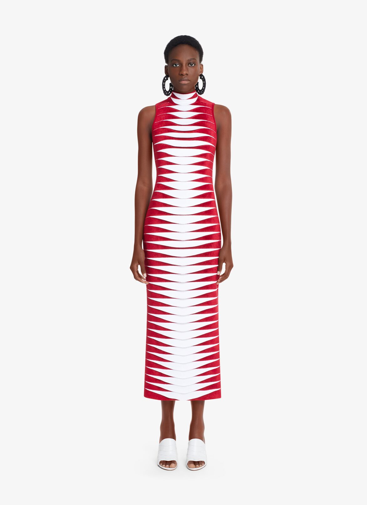 PYTHON-KNIT LONG TUBE DRESS ALAÏA WHITE/RED PYTHON-KNIT LONG TUBE DRESS